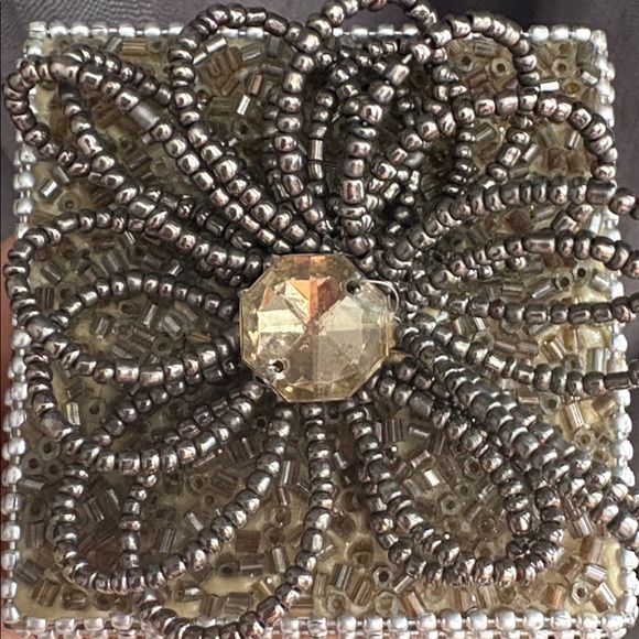 Elegant Hand-Beaded Trinket Jewelry Keepsake Box Floral Lid |  Neutral Tones - Picture 8 of 12